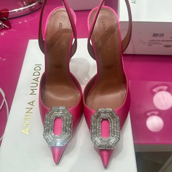 Amina muaddi 105 mm sling back satin pumps - Picture 6 of 6